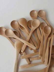 10pcs Wooden Long Handle Spoons For Eating Soup, Coffee, Honey, Jam And Other Condiments, Perfect For Family Coffee And Serving Creative Dishes, Lightweight And Convenient To Use Christmas Gift