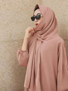 Modest Prayer Khaki Color Dress Hooded Smocking Sleeve Women Solid Robe