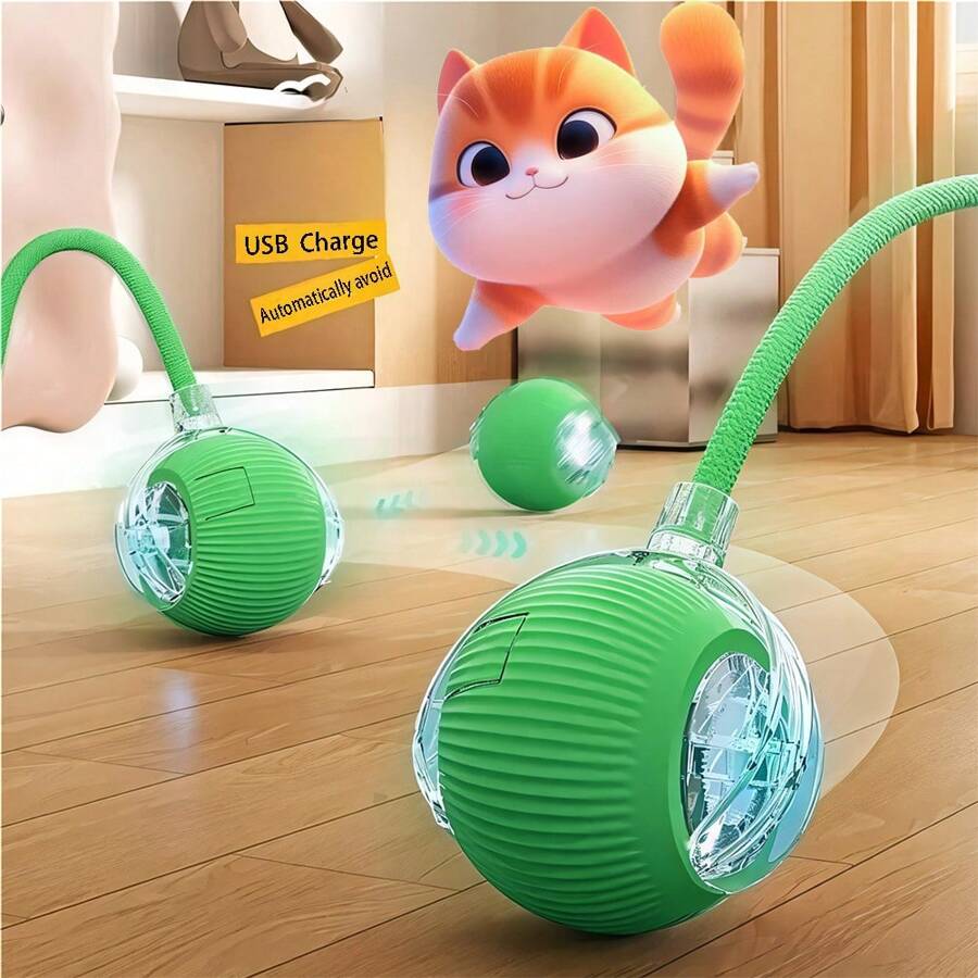 Đồ chơi điện xoay cho mèo, Quả bóng lăn thông minh có thể sạc lại bằng USB, Đồ chơi điện tử tự động tương tác cho mèo, Giảm căng thẳng