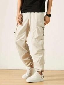 Men's Casual Workout Cargo Pants - Beige - View 5