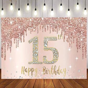 Happy 15th Birthday Decorations Birthday Backdrop Banner For Happy 15 Years Old Party Photography Background Sweet 15th Birthday Photography Background