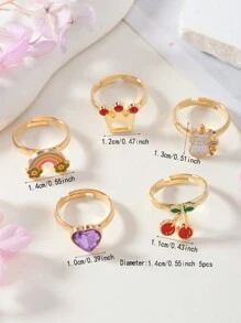 5pcs/Set Adjustable Zinc Alloy Children's Rings, Birthday Gift & Party Accessory, Cute Rings For Girl Student, Multiple Designs Available