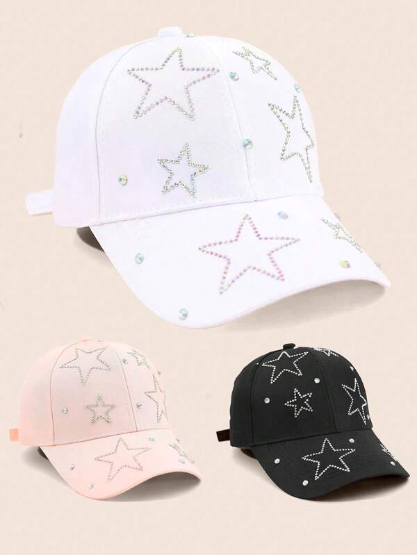 1pc Teenage Girls' Studded Star Baseball Cap Sun Hat