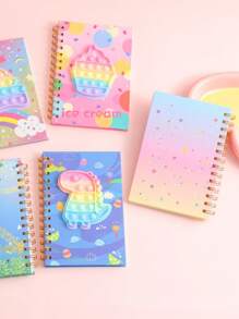 卡通学生线圈装订笔记本，80 页，独角兽图案，减压备忘录，返校礼物 - 黑色 - 查看 9