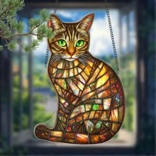 1pc, 2D Flat Acrylic, Tabby Cat Sun Catchers Window Hanging Garden Suncatchers(8''x5.5''), Pet Acrylic Window Hanging Suncatchers, Housewarming Gifts New Home, Window Garden Porch Bedroom Office Home Decorations Outdoor Patio Decorate