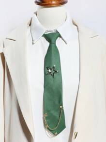 1pc Fashion Women Detachable Star Decor Hollow Out Tassel Black/Red/Green Tie, Suitable For Party, Gift, Holiday, Date, School Outfit