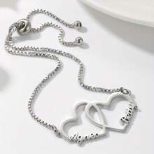 Customized Name Bracelet Personalized Double Name Heart Bracelet For Women Men Stainless Steel Customized 2 Names Bracelet Couple Jewelry Wrist Accessories Gift Valentine's Day Gift Memorial Day Gift Mother's Day Gift