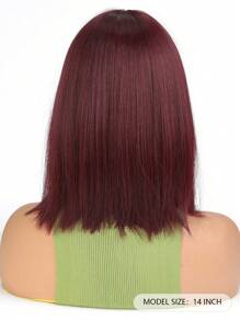 Comfortable 14-Inch Long Bangs Wine Red Short Straight Hair Synthetic Heat-Resistant Fiber Wig Women's Wig Perfect For Holiday Party Everyday Wear