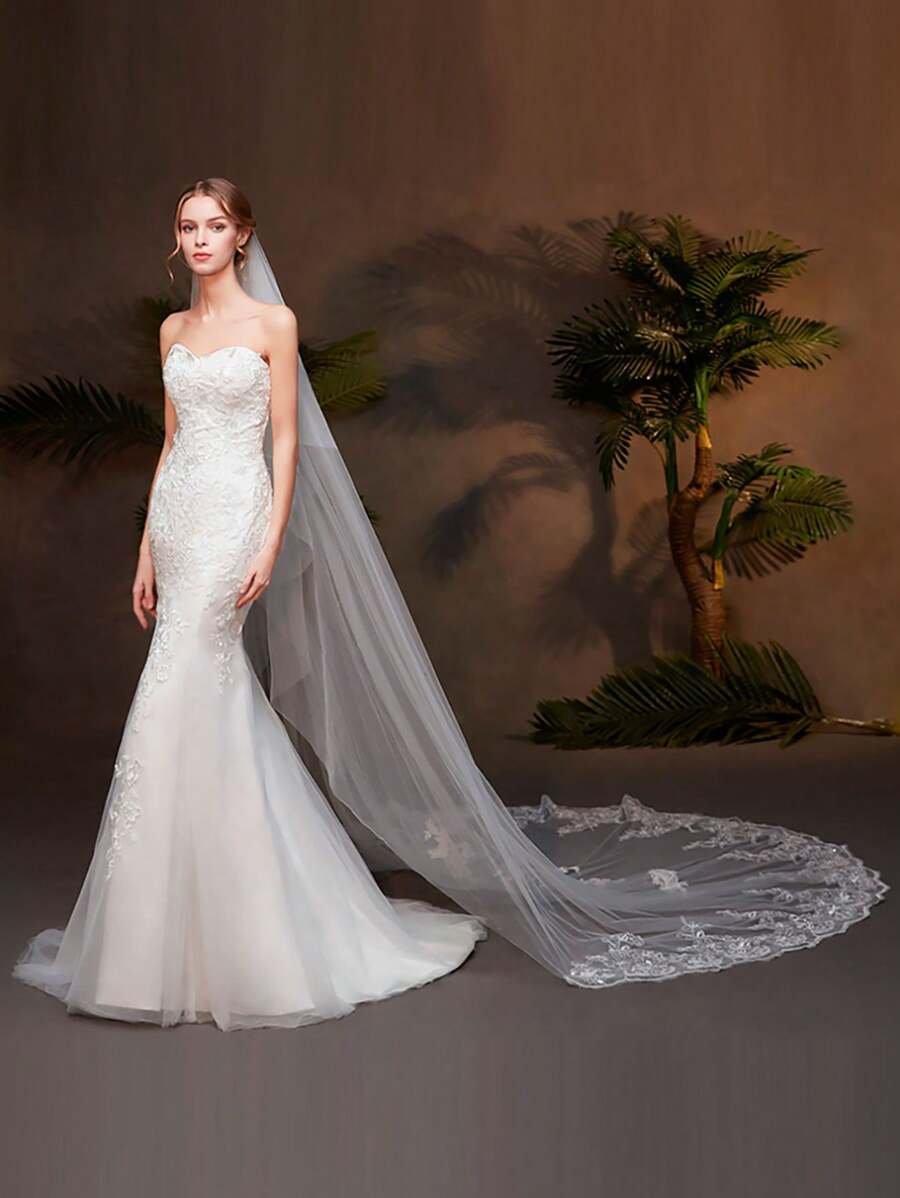 1 chiếc khăn voan cô dâu dài màu trắng mới về, đính ren sequin tinh tế và có lược cài, dài 3 mét, có thể che kín mặt, thích hợp cho đám cưới hoặc ngày Valentine. - Nhiều màu - Xem 1