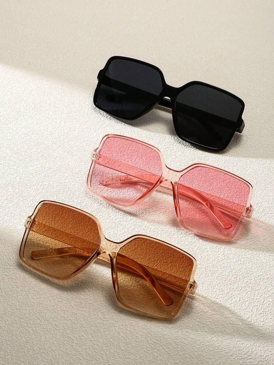 3 Pairs European & American Style Oversized Y2K Fashion Glasses, Women's, Suitable For Driving, Summer Beach Vacation, Outdoor Activities, Travel. Casual Square Frame, Perfect For Outings And Back To School Season. - Multicolor - View 1