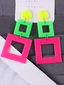 1 Pair Fashion Neon Geometric Hollow Rectangle Earrings For Women - Long Hollow Rectangle - View 14