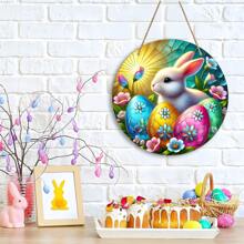 1 件复活节木制装饰 - 圆形彩绘艺术标志（7.87x7.87 英寸），家庭花园露台房间装饰，送给家人和朋友的节日礼物，乔迁派对装饰 - 彩色 - 查看 6