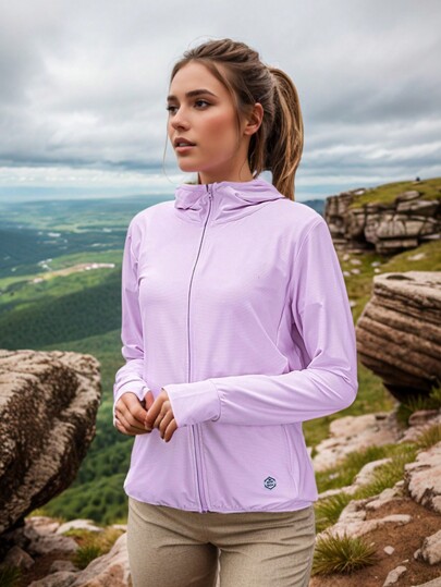 Lightweight Breathable UV Protection Hooded Jacket, Suitable For Outdoor Activities, Daily Commute, Hiking, Travel And Camping In Summer