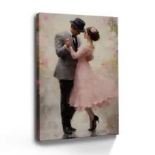 Framed Canvas Wall Art Poster Vintage Print Wall Art Elegant Dancing Couple Painting - Artful Home Decor For Living Room, Bedroom, Bathroom, Office - Wrapped Framed Canvas - View 1