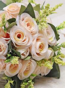 1pc New Artificial Champagne Color Rose Flower Bouquet, Suitable For Bridesmaids, Brides, Photography Props, Party Decorations, Wedding Supplies