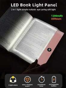 1 pieza Luz plana LED transparente para lectura, lámpara de lectura LED con visión nocturna plana, lámpara de lectura inteligente LED, 3.7V/1200mAh recargable con 3 temperaturas de color, función de temporizador de 0-99, lámpara de noche para estudiantes, luz de lectura con cuidado ocular, luz de mesita de noche, luz nocturna, regalo perfecto para estudiantes, amigos y familiares, ideal para lectura nocturna inalámbrica y portátil