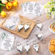 1/6 Set Elegant Wedding Favor Stainless Steel Keychains Set - With Multifunctional Heart Shaped Bottle Opener & Nail Clipper, Includes White Organza Bags & Thank You Tags, For Bridesmaids, Showers & Birthdays Party Gifts, Wedding Souvenir Suitable For Guests, Wedding Party Decoration Supplies, Bridal Gift