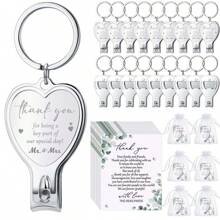 1/6 Set Elegant Wedding Favor Stainless Steel Keychains Set - With Multifunctional Heart Shaped Bottle Opener & Nail Clipper, Includes White Organza Bags & Thank You Tags, For Bridesmaids, Showers & Birthdays Party Gifts, Wedding Souvenir Suitable For Guests, Wedding Party Decoration Supplies, Bridal Gift