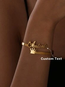 Fashionable Minimalist Luxurious High-End Simple Stylish Versatile Elegant Sexy Gold Crown, Heart-Shaped Customized Name Cut Bracelet, Suitable As Gift For Friends, Lovers, Family, Birthday, Anniversary, Festivals, Traveling Accessories