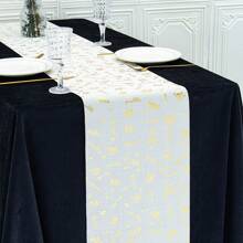 1pc Gold Linen 28*275cm Table Runner, Decorated With Lanterns, Crescent Moon, Gold Stars, Mosque, Greetings, Suitable For Home, Dinner Party, Festival Celebration - Solid Color - View 10