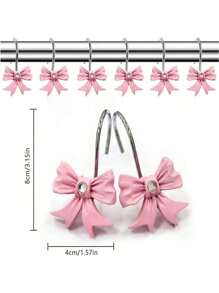 12pcs Valentine's Day Resin Pink Bow Shower Curtain Hooks, Pink Bathroom Accessories Home Decor, Curtain Rings, Decorative Bathroom Home Accessories, Art Decors, Design Rust-Proof Metal Shower,Decorative Shower Curtain Hooks,Valentine's Gift - Pink - View 10