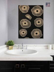 1PC Elegant Black And Beige Floral Wall Art Print - Minimalist Flower Design For Modern Deco Stretched And Framed Ready To Hang