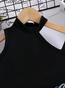 Ensemble de 2 pièces pour jeunes filles à la mode pour l'été: T-shirt sans manches de couleur unie et pantalon cargo en jean multi-poches
