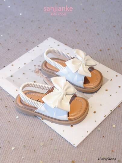 Novos Sandálias Rasteiras Femininas, Design Minimalista com Laço, Sola Macia Antiderrapante, Sapatos para Crianças Pequenas e Bebês, Versátil para Uso Casual Diário, Verão