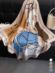 1 Pc Simple Color Block Printed Silk Scarf Twill Scarf Versatile Large Square Scarf Sunshade Shawl Headscarf Women Hijab Lightweight Shawls Gift - Multicolor - View 8