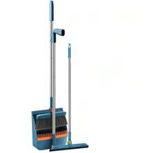 Long Handled Dustpan And Brush Set Strong Metal Handle Dust Pan & Broom Sweeper - Blue - View 2