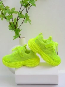 1 Pair Unisex Kids' Solid Color Sports Shoes, Hook And Loop Design, Lightweight, Casual Wear, Suitable For Spring & Autumn - Green - View 3