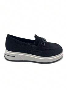 Mocassins compensés polyvalents, simples et décontractés pour femmes - Noir - Voir 5