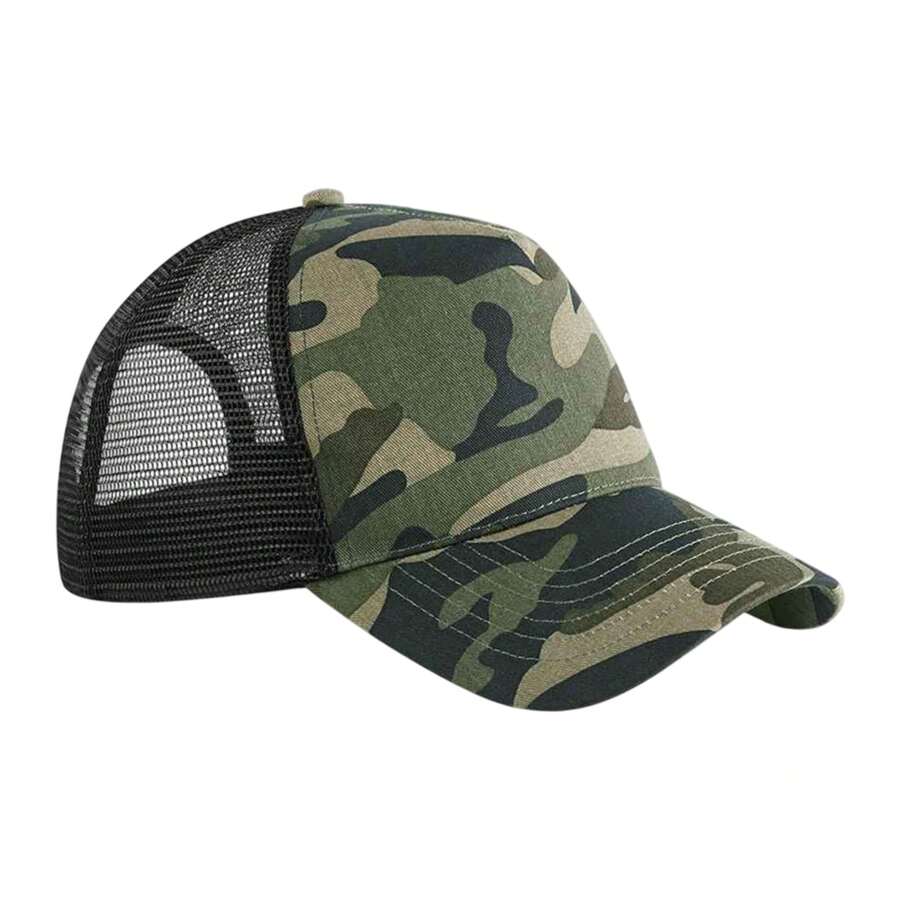 Beechfield Camo Snapback Trucker Cap (Jungle) - Army Green - View 1