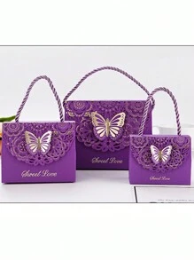 [5/10/15件] 多尺寸紫色镂空蝴蝶创意礼品包装盒，手提袋风格，适用于糖果、饼干、小礼物，适合婚礼、洗礼、公司聚会、节日派对