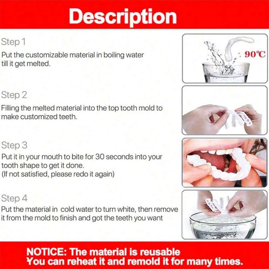 1 set silicone fake teeth smile decoration top bottom teeth soak in