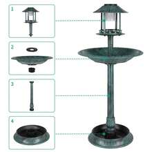 Pedestal Bird Bath Feeder Outdoor Garden Yard Weather Resistant - Dark Green - View 1