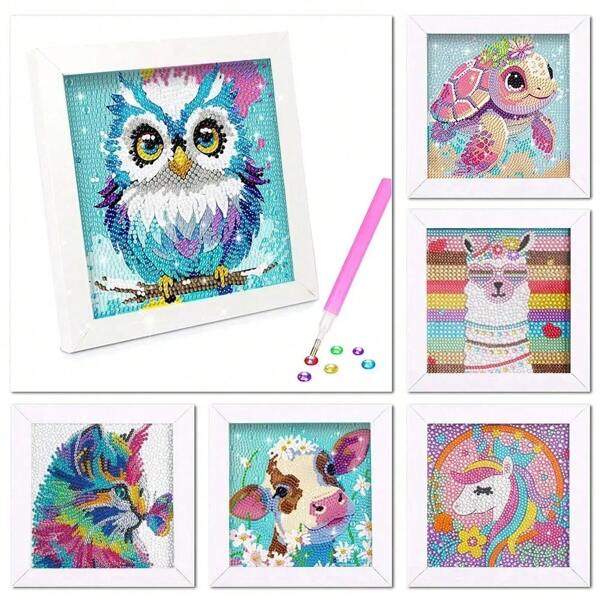 Conjunto de Pintura DIY 5D Com Strass e Personagem Animados para Crianças Presente Artesanal de Adesivo de Strass Escolares