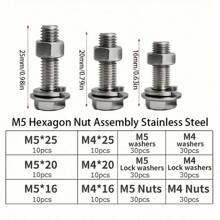 Set surtido de 240 piezas de pernos y tuercas hexagonales de acero inoxidable - Tuercas hexagonales M4 M5 con arandelas, kit de rosca completa para diversas aplicaciones - Multicolor - Ver 3