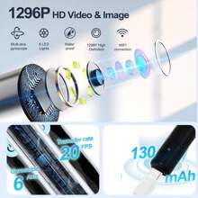 1296P HD Camera Ear Cleaner, 8-In-1 Multifunctional Ear Wax Removal Tool With 5 Replacement Ear Tips, Wireless WiFi Ear Scope With 6 LED Lights, IP67 Waterproof, Rechargeable Ear Wax Removal Kit