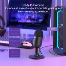 MageGee USB Microphone, RGB Noise Reduction Microphone Great For Streaming Podcast Vocal Recording, Volume Gain Tap-To-Mute Plug And Play Gaming Mic For PC, , P.S4/5 - 黑色 - 查看 6