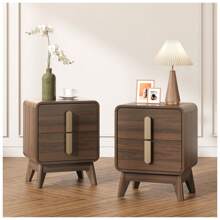 Mid Century Modern Nightstand, 2 Drawers End Table With Storage, MCM Bedside Table With Metal Handle For Bedroom, Side Table, Curved Profile Design, Dark Walnut - Quả óc chó đen - Xem 2