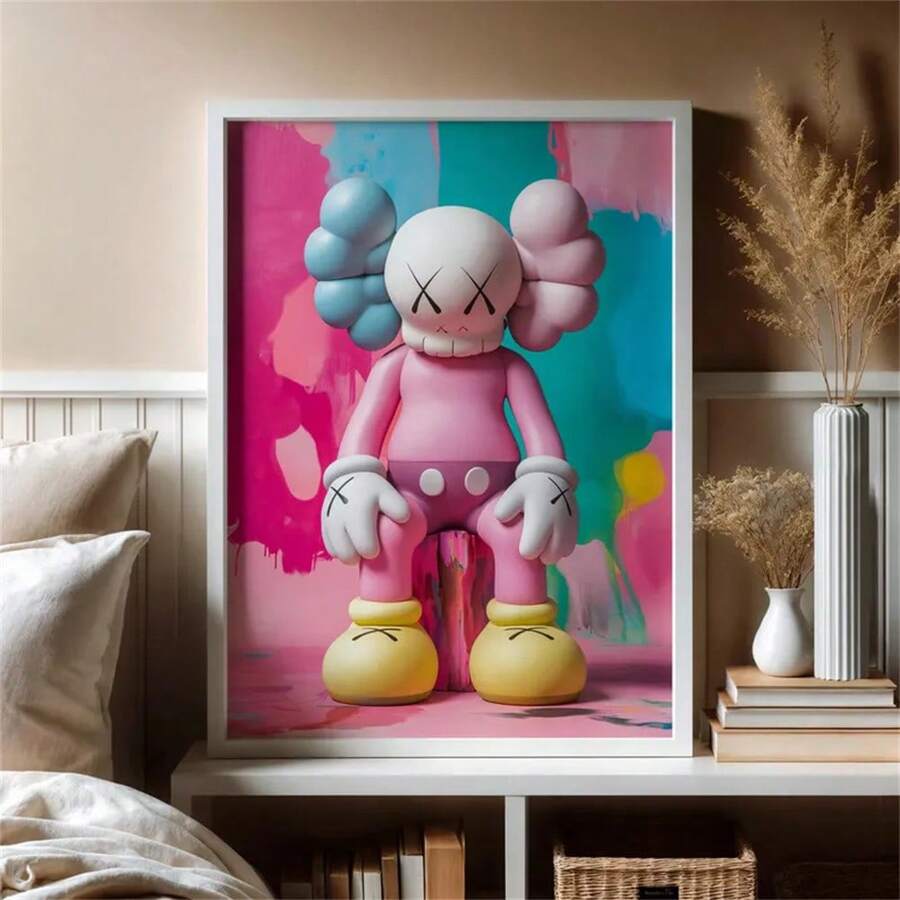 1PC KAWS Lấy Cảm Hứng Từ Áp Phích Nghệ Thuật Treo Tường Màu Hồng, Áp Phích Kaws, Nghệ Thuật Treo Tường Kaws, Vải Canvas Kaws, Nghệ Thuật Của Người Hâm Mộ Kaws, Quà Tặng Kaws, Vải Canvas Nghệ Thuật Treo Tường Thời Trang KHÔNG CÓ KHUNG - Nhiều màu - Xem 1