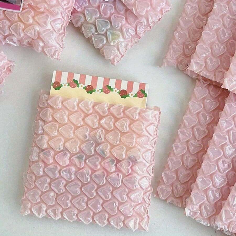 500/200/100 Pcs Pink Heart-Shaped Protective Bubble Pouches - 3.9 X 4.1in Cushioning Bags For Shipping, Moving, And Storage, Ideal For Fragile Items - Perfect Gift For Crafters& Small Business Owners - 粉色 - 查看 1