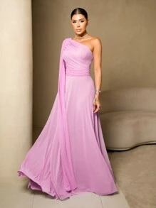 Izabel Tulle Dress Without Shine - Long Bridesmaid Party Dress - Màu Hồng baby - Xem 6
