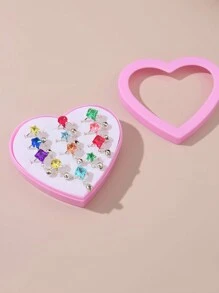12pcs/Set Girls Rhinestone Flower, Heart, Geometric Design Rings Set