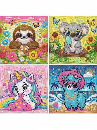 Diamantmålningskonstkit, diamantmålningskit med tecknade djur, mosaikkit, DIY-drillning med diamantprickmålning, konsthantverk, väggdekoration för heminredning