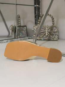 Women's Chic Metal Buckle Strap Slide Sandals, Burgundy Low Heel Comfortable Versatile Non-Slip Flat Roman Slippers - Gold - View 8