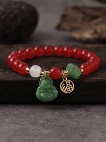 1条中国风祈福珠手链，饰有“福”字和吉祥云朵吊坠，适合女性日常佩戴，也适合春节庆祝活动、派对和作为礼物。 - 佛像 - 查看 6