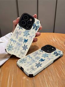 Bow-Knot 1pc Blue Snowflake Bow Pattern Soft Bumper Protective Phone Case, Compatible With Iphone And 15/15PLUS/15PRO/15PROMAX - Multicolor - View 2