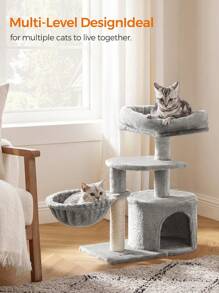 FEANDREA Árbol Pequeño para Gatos, con Poste para Rascar, Gris Claro - Gris Claro - Ver 5